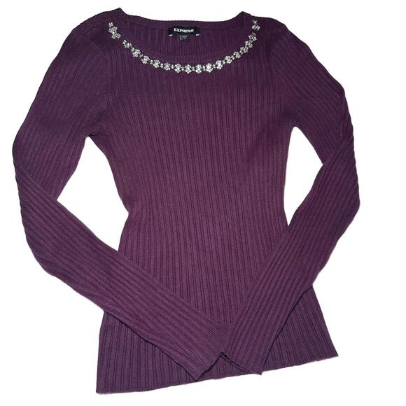 Express Embellished Ribbed Sweater - Picture 1 of 7